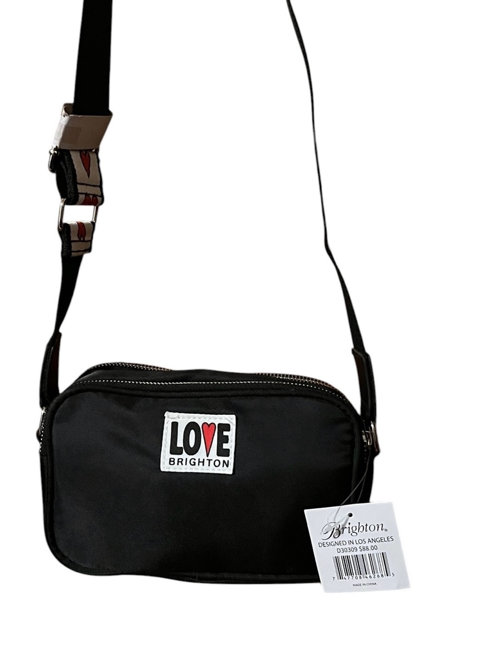 Brighton Black Messenger Bag with LOVE Patch